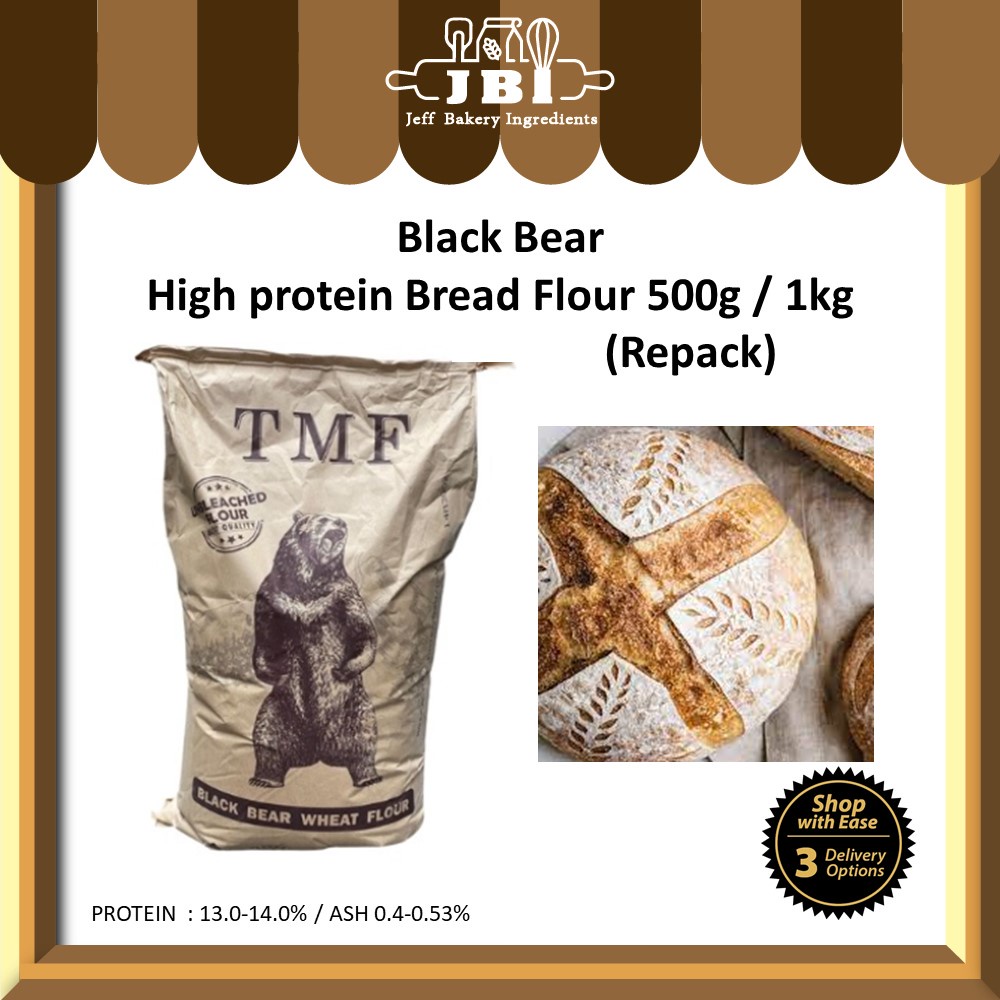 BLACK BEAR Unbleached Bread flour High Protein 500g / 1kg 台湾黑熊面包粉 Wheat flour