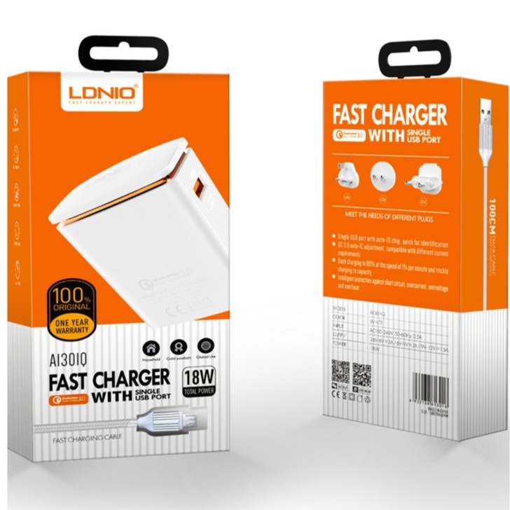 LDNIO A1301Q Qualcomm Quick Charge 3.0 with Type C 18W Single USB ...