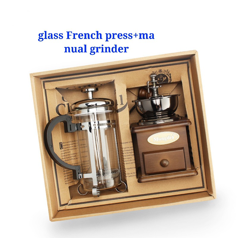 Glass French Press ,Espresso French Press Coffee Maker with Stainless Steel Filter and manual coffee bean grinder