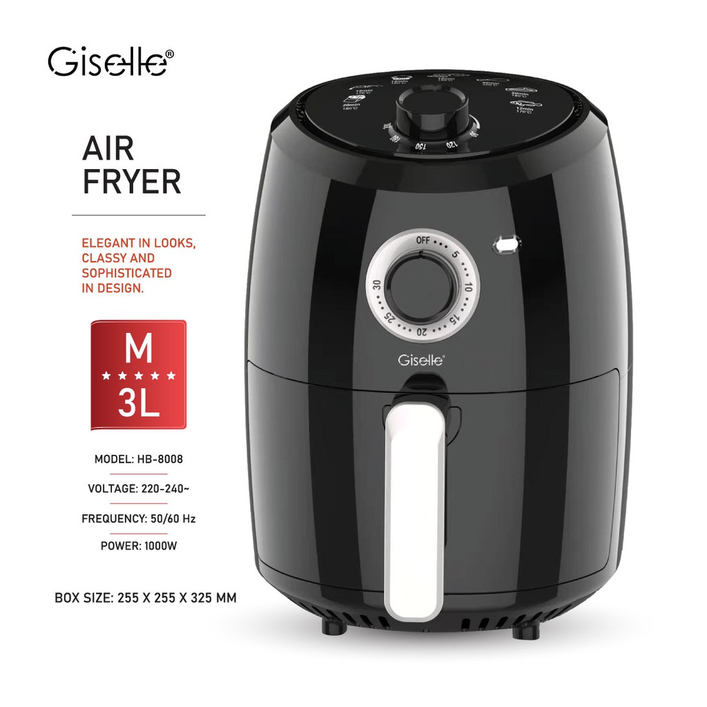 Giselle Air Fryer With Timer Temperature Control Black 3 0l 1000w Kea0198 Shopee Malaysia