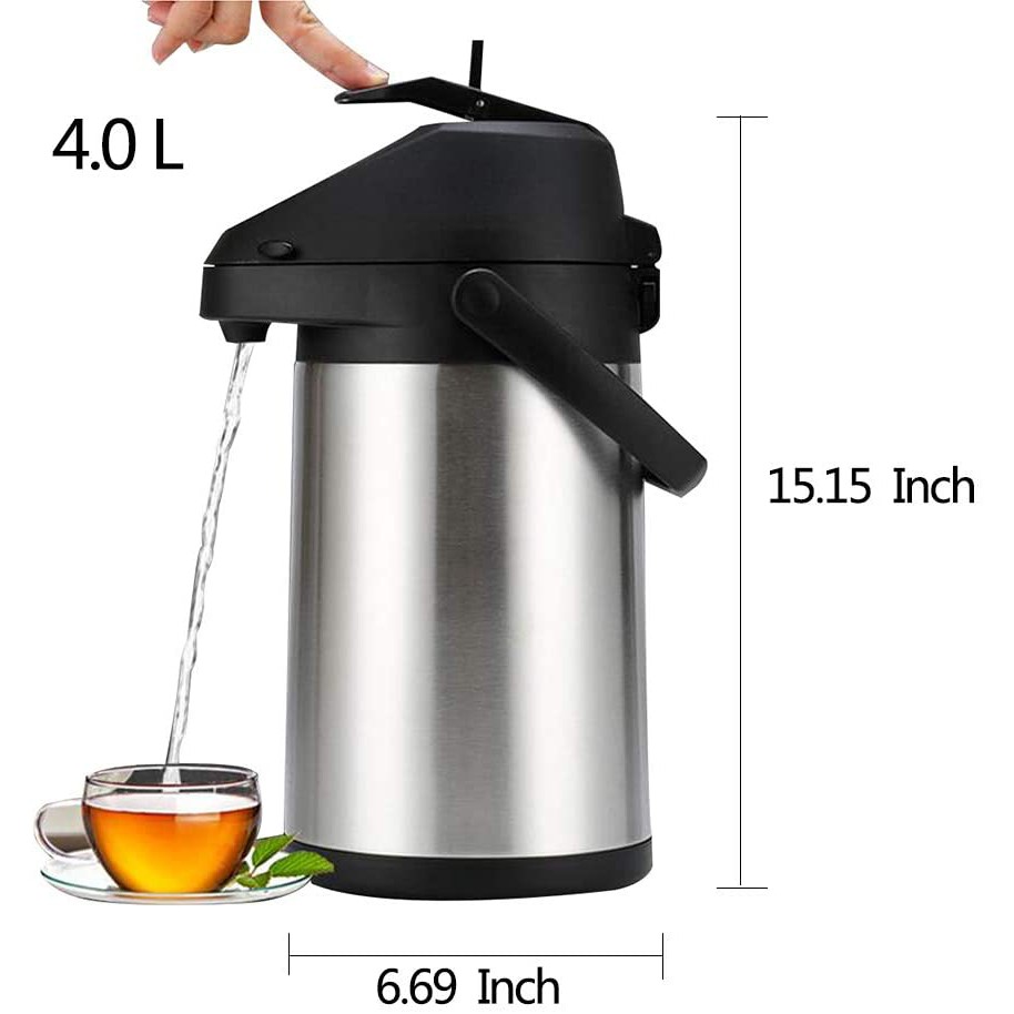 Large Insulated Pump Action Thermal Hot Cold Drink Dispenser Vacuum Flask Airpot Jug for Water Coffee Tea Soup Beverage at Home Office Party Picnic Sport Event 3L Ossian Stainless Steel Air Pot 