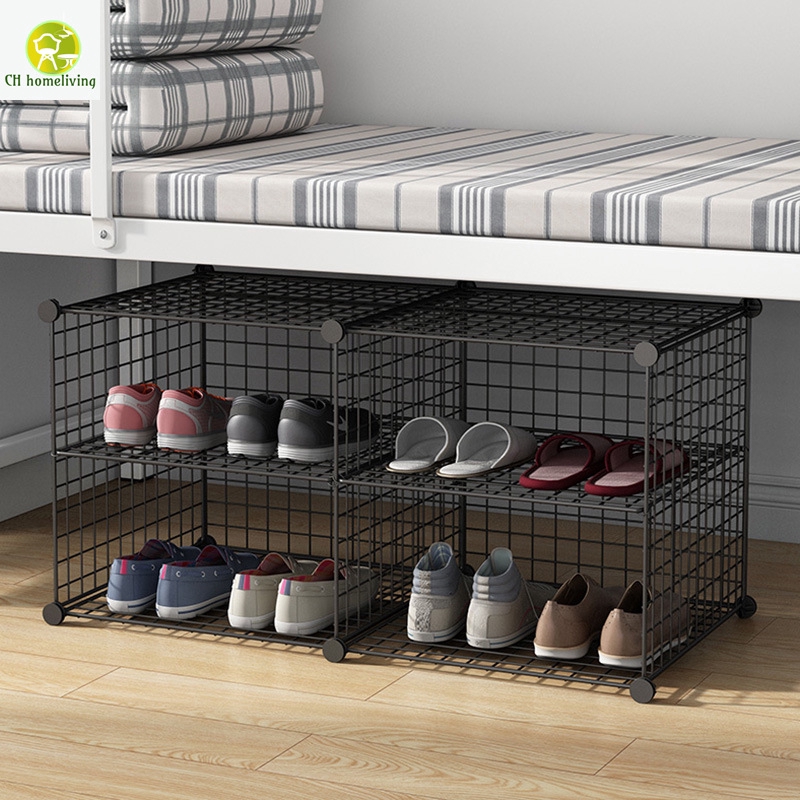 College Student Dormitory Simple Small Shoe Rack Home Put Door Economical Storage Artifact Multi Layer Bed Mini Shoe Cabinet Combined Network Shoe Rack Double Layer Storage Thickened Steel Bar White And Black Entrance Hall