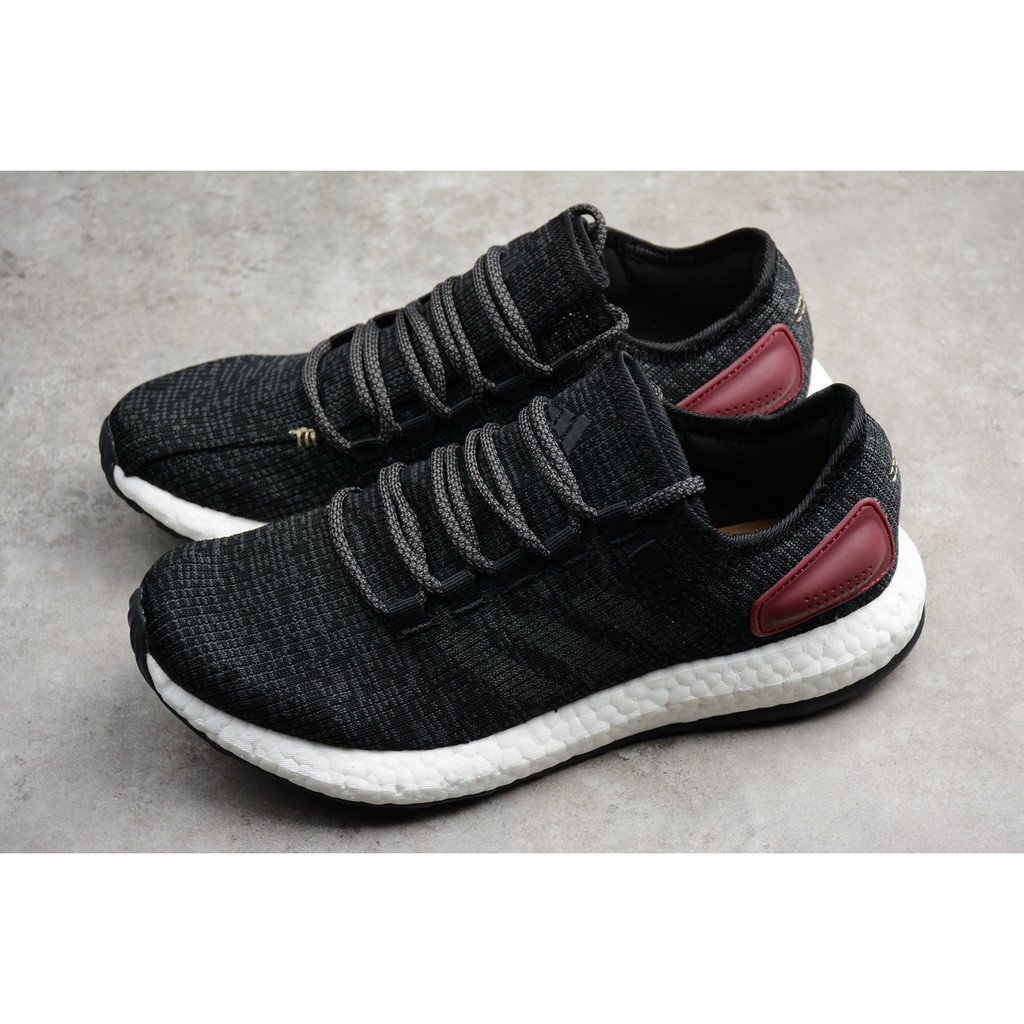 original adidas pure boost black red mesh breathable men running shoe size  40-44 | Shopee Malaysia