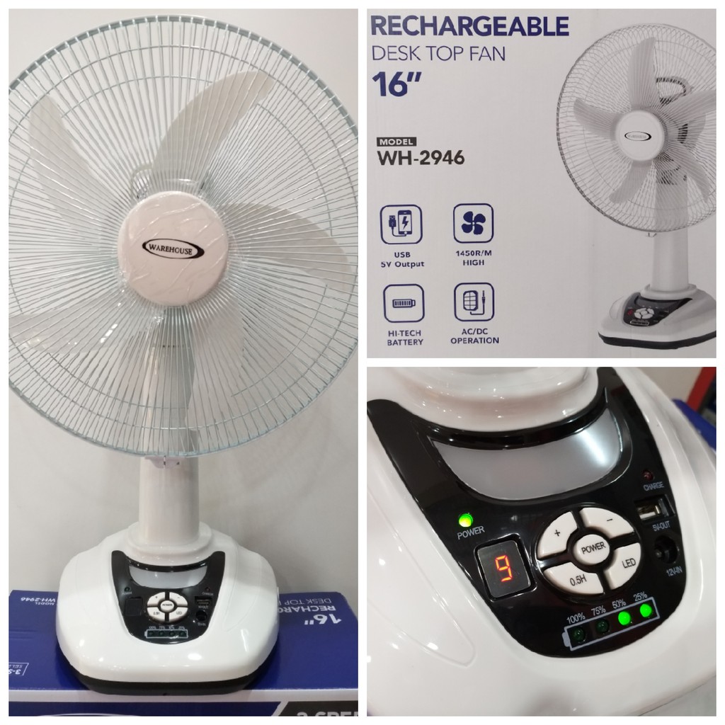 Warehouse 16" Rechargeable Table Fan with USB charging port Shopee