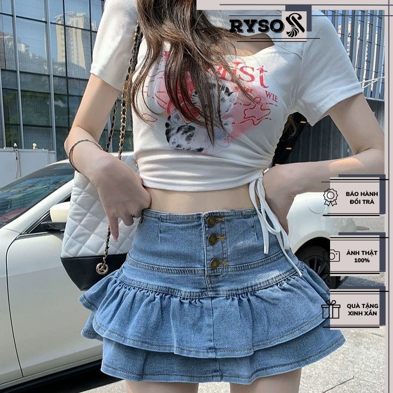 Puffy jean Skirt With Fishtail Short High Back Layer 2 Layers Of ...