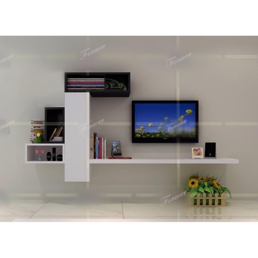 Free Style Wall Mounted Tv Shelves Storage Cabinet Full Set White Black Ee Malaysia - Pictures Of Wall Mounted Tv Shelves