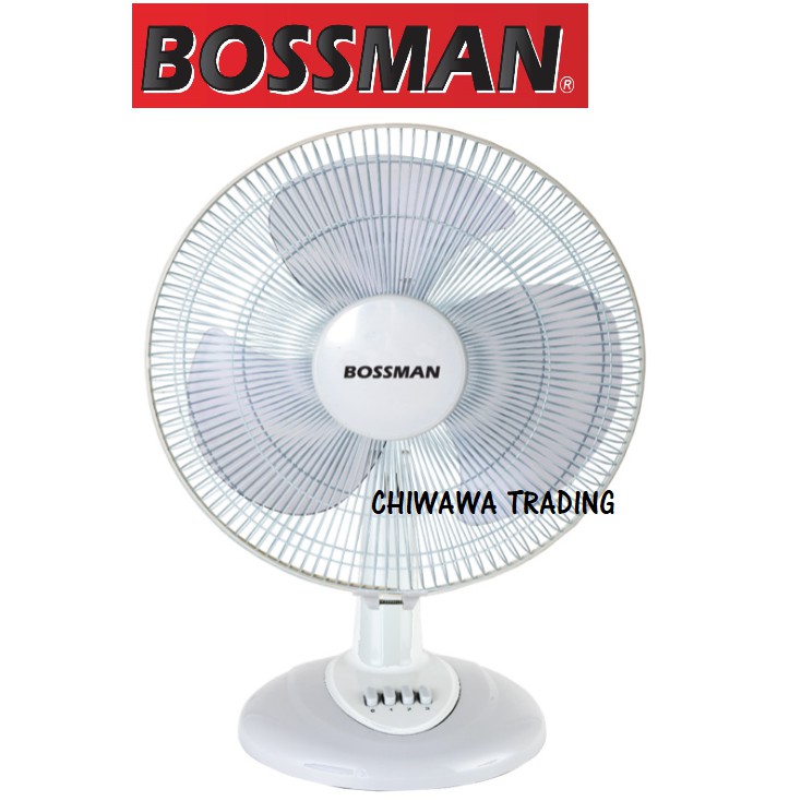 BOSSMAN 12" Table Fan BTF121WE High Air Delivery 3 Speed Push Button (White)
