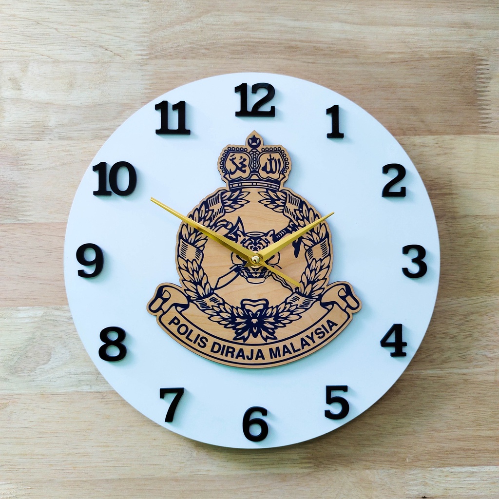 Jam Wooden Wall Clock Jam Dinding Ukiran Kayu Laser Cut PDRM TUDM SPRM Ready stock