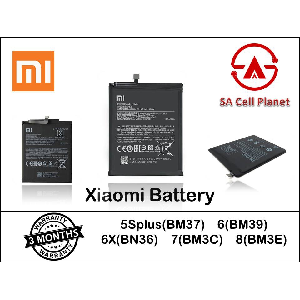 Sacellplanet  Readystock  Battery Xiaomi  5splus(bm37) 6(bm39) 6x(bn36 