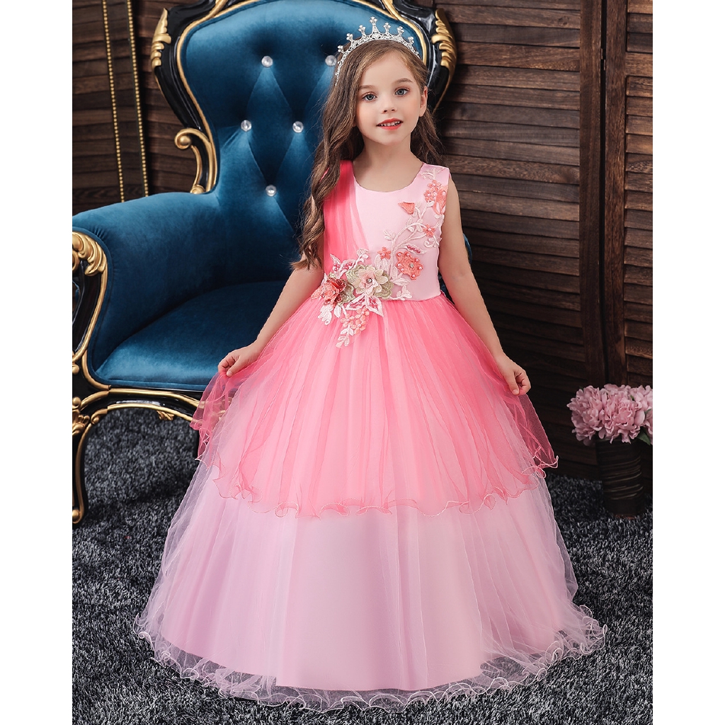 Summer Girls Embroidered Kids Birthday Children Long Frock One Piece Girls Party Dress Shopee Malaysia