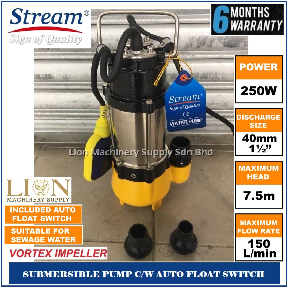 Streammikawa 250w Sewage Submersible Water Pump V250f With Auto Float