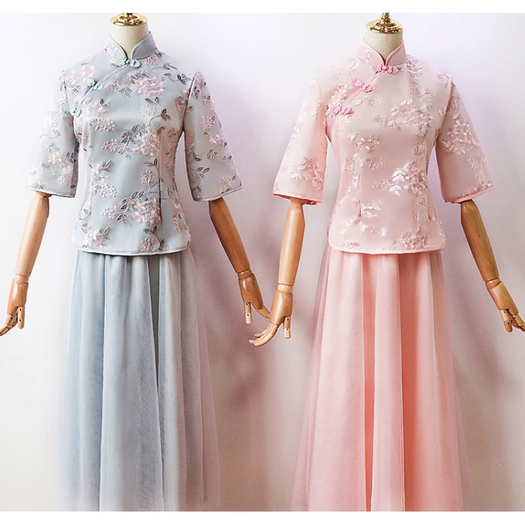 ?伴娘礼服女中式中国风秋冬季姐妹团?Bridesmaid dress women's Chinese style sisters marriage Hanzhong sleeve cheongsam two-piece suit