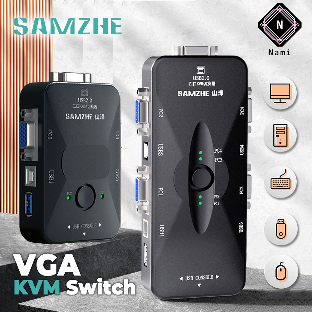 SAMZHE SZ-211B/411B KVM Switch Box USB 2.0 VGA Splitter Printer Mouse Keyboard Pendrive Switcher 2 in 1 out / 4 in 1 Out