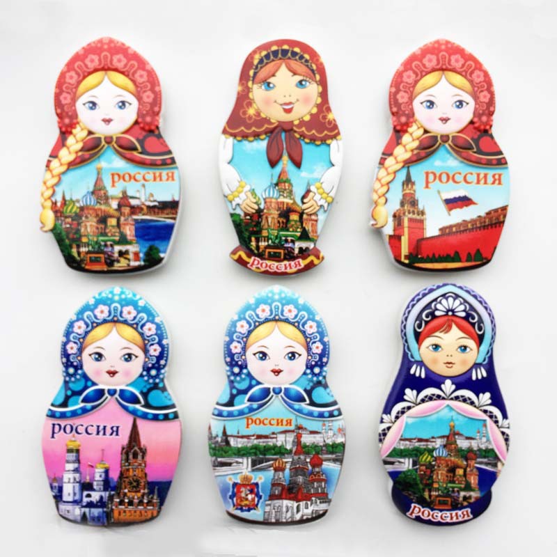 3D Fridge Magnet Russian Nesting Dolls Matryoshka Wooden Hand Painted Souvenir Gift Collection Decoration