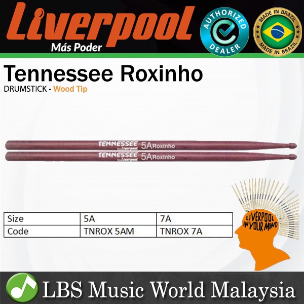 Liverpool Drumstick Tennessee Roxinho Wood Tip Drum Stick - TNROX 5A 7A