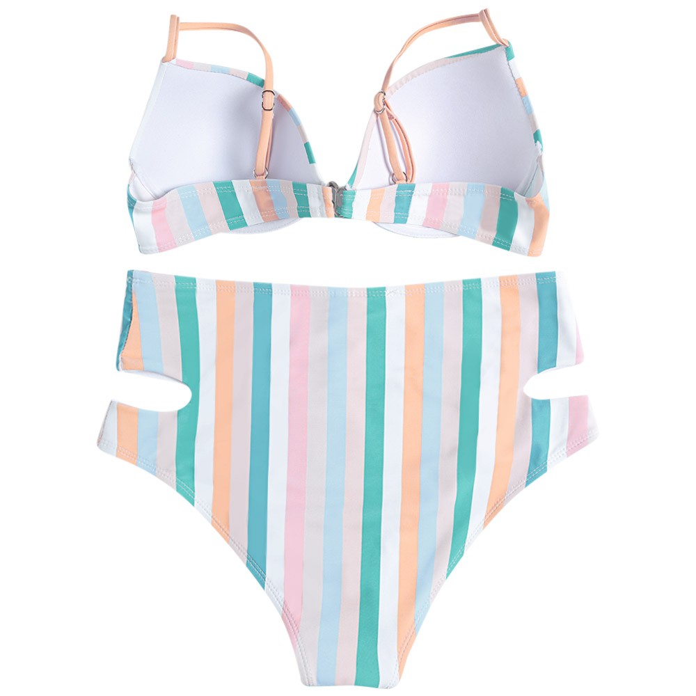 colorful striped high waisted bikini