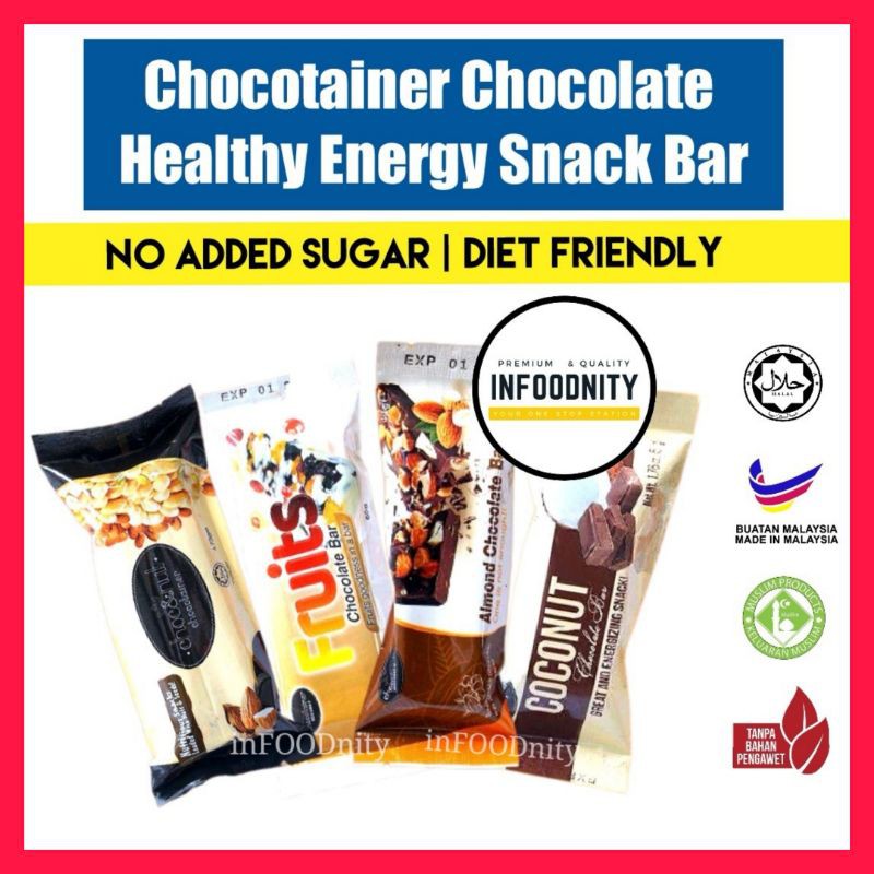 Buy Chocotainer Energy Bar No Sugar Free Dark Chocolate Halal Snek Diet Snack Healthy Snacks Coklat Almond Fruits Choc Nut Seetracker Malaysia