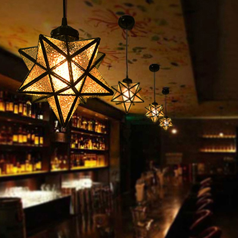 Vintage Diy Ceiling Lamp Shooting Star Glass Metal Pendant