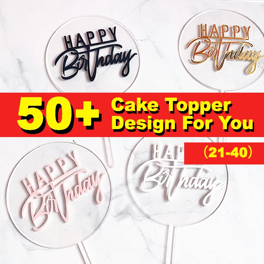 (2140) Gold Cake Topper Happy Birthday Acrylic Decoration Cake Decor