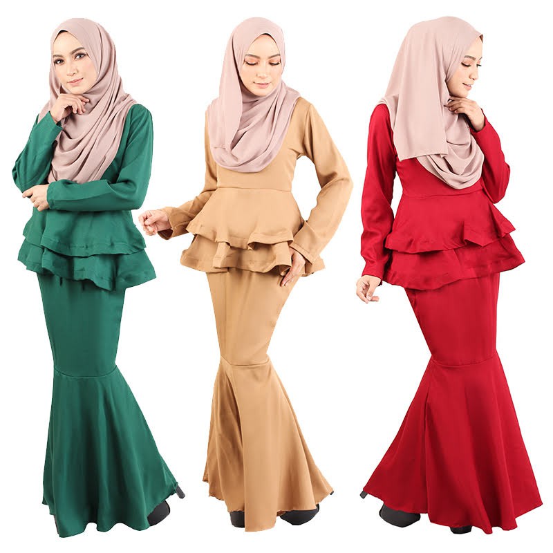 Solid Peplum  Baju  Kurung  Muslimah Set Wear Women Traditional M792 Shopee Malaysia