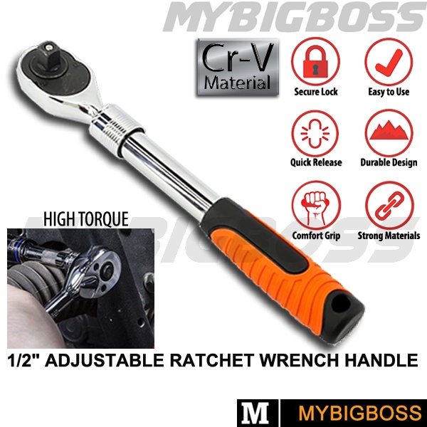 HIGH TORQUE CRV 1/2” ADJUSTABLE RATCHET WRENCH HANDLE STRETCHABLE ...