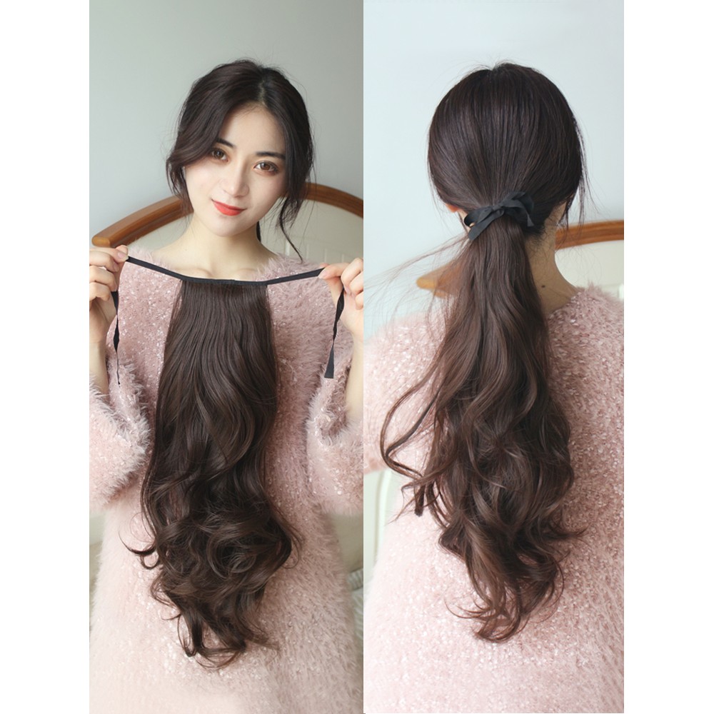 Low Horsetail Wig Women S Bandage Lifelike Fake Horsetail Big Wave