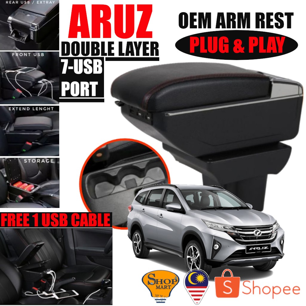 Perodua Aruz Arm Rest 7USB Port Adjustable Double Layer Armrest