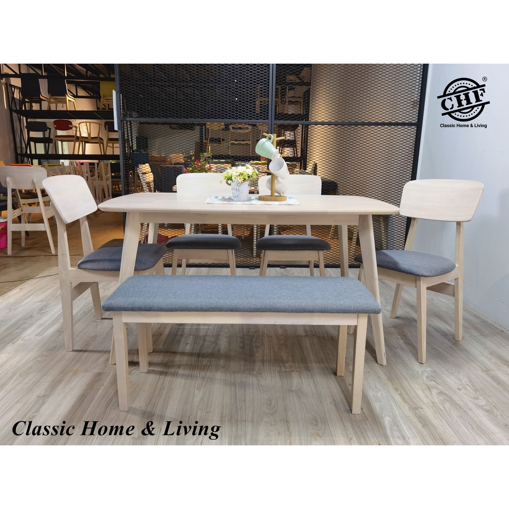 CHF ZORO Dining set 1+4+Bench / 1+6 Solid Rubber wood Color: Natural White / Walnut