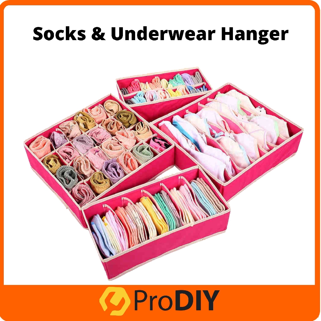 4pcs Socks & Underwear Hanger Organizer Box Drawer Wardrobe Multi-Grid Design Save Space