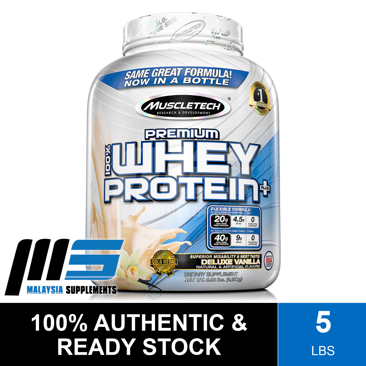 MuscleTech Premium 100% Whey Protein Plus, 5lbs - Whey Protein Powder ...