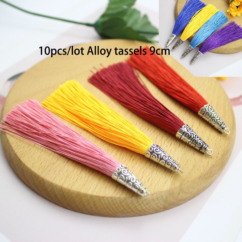 10pcs/lot Alloy Tassels 9cm Trim Fringe With Hole Hanging For Bookmark Earrings DIY Jewelry Textile Accessories