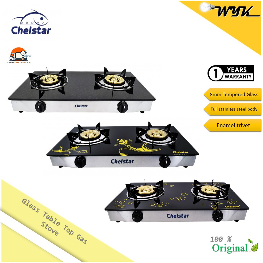 Chelstar Double Burner Glass Table Top Gas Stove Cgt 328k Sparkling Bubble Flora Shopee Malaysia