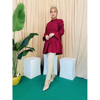 Blouse Baju Muslimah Stylish Long Top Nursing Friendly Lengan Berombak Shopee Malaysia