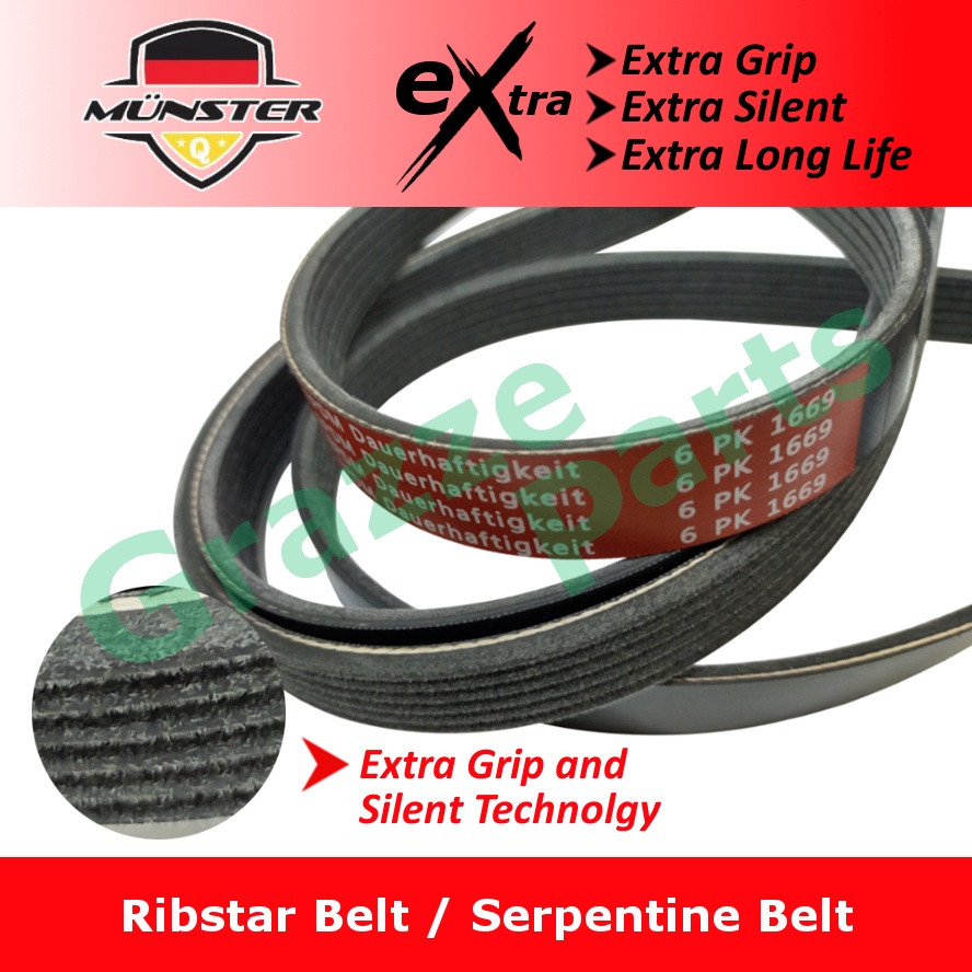 Münster Rib Ribstar Fan Belt 6PK1669 ( 6PK1670 ) for Saga FLX Exora