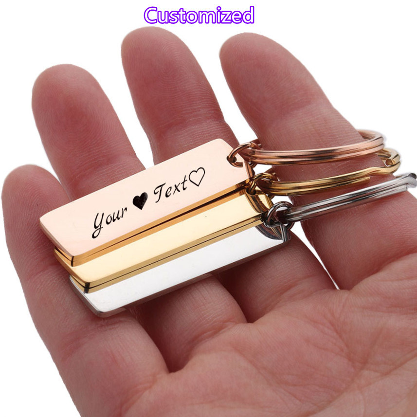 Personalized Custom Keychain Name Date Engraved Fashion Accessories Stainless Steel For Women Men Diy Gift Gold Steel