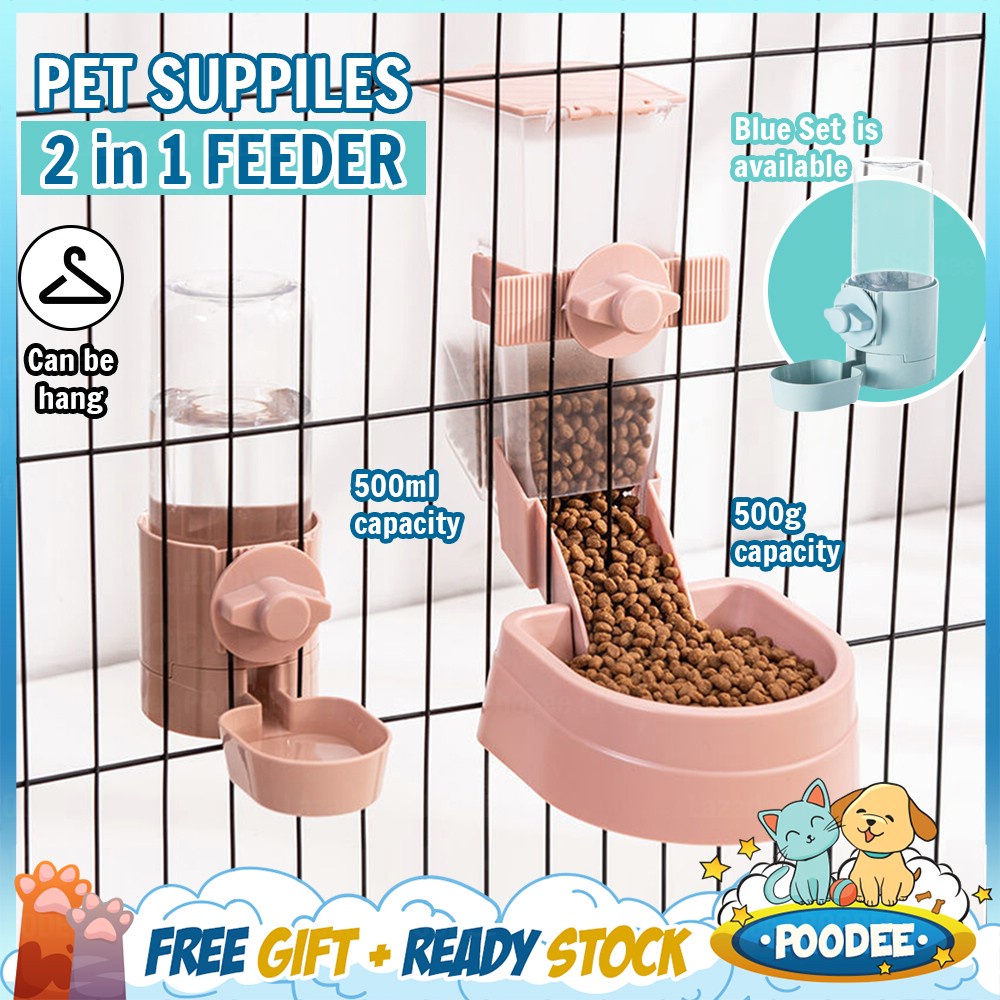 POODEE 2 in 1 Pet Bowl Cat Food Water Cage Hanging Feeder Automatic