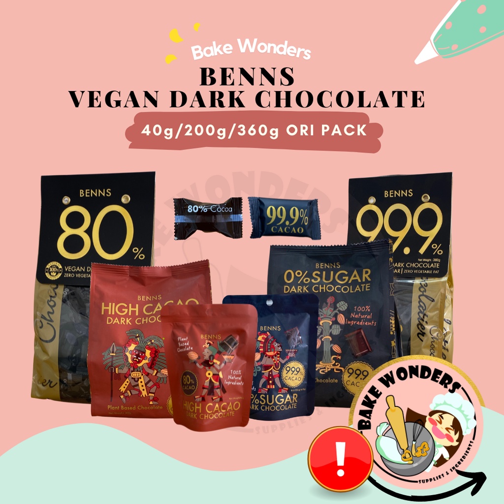 BENNS Vegan Dark Chocolate/ Vegan Chocolate Bars/ Vegan Baking