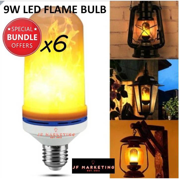 6pcs led 9w e27 burning flicker flame effect fire light bulb decorative lamp shopee malaysia