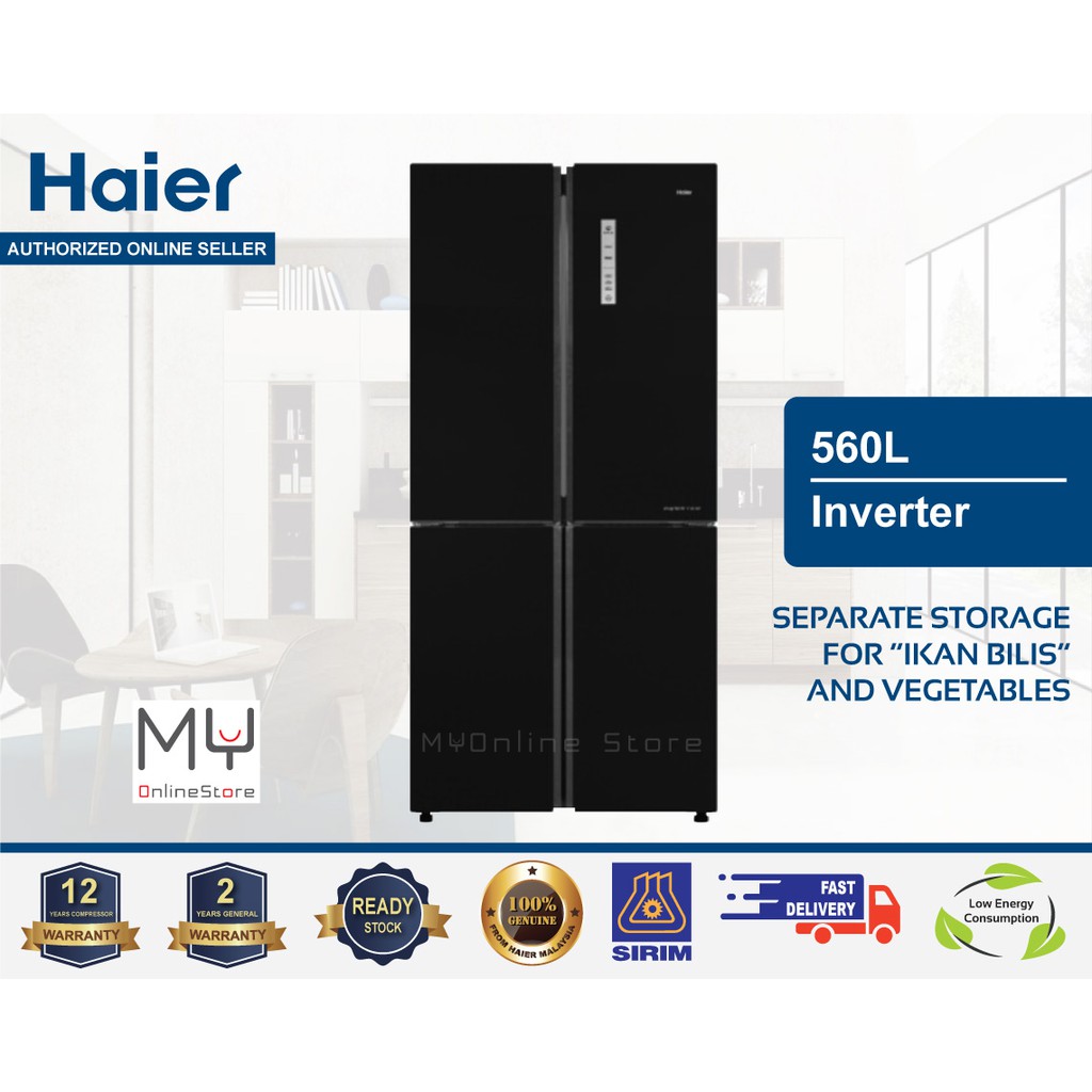 Haier (560L) 4 Door Glass Series Inverter Refrigerator Black [HRF