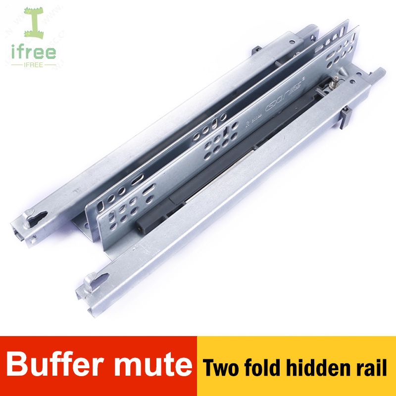 2pcs Drawer Mute Slide Rail 2 Fold Silent Telescopic Smoothly