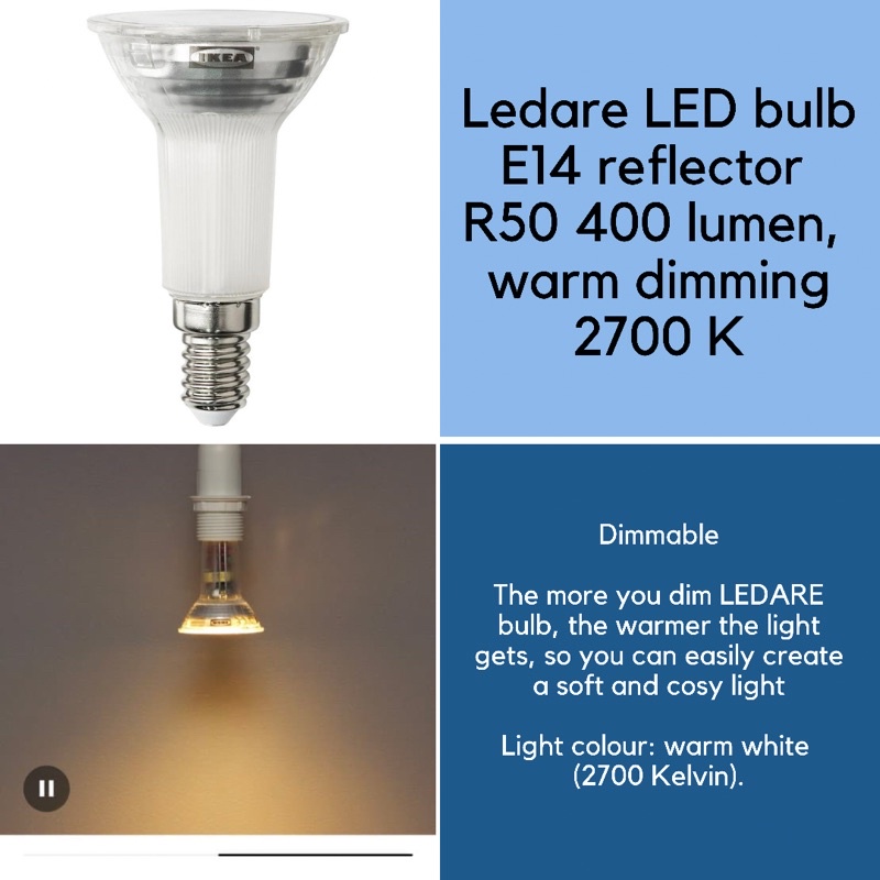 LEDARE LED bulb E14 reflector R50 400lm warm dimming 2700 K 