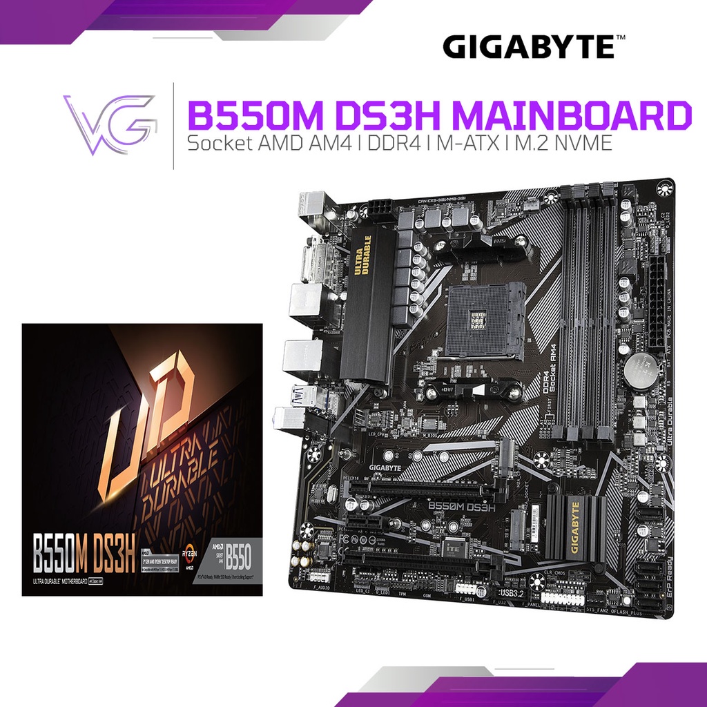 Gigabyte B550M DS3H Mainboard, AMD B550 Ultra Durable Motherboard with