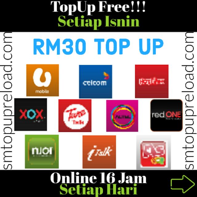 rm30 topup reload prepaid umobile maxis celcom xox ...