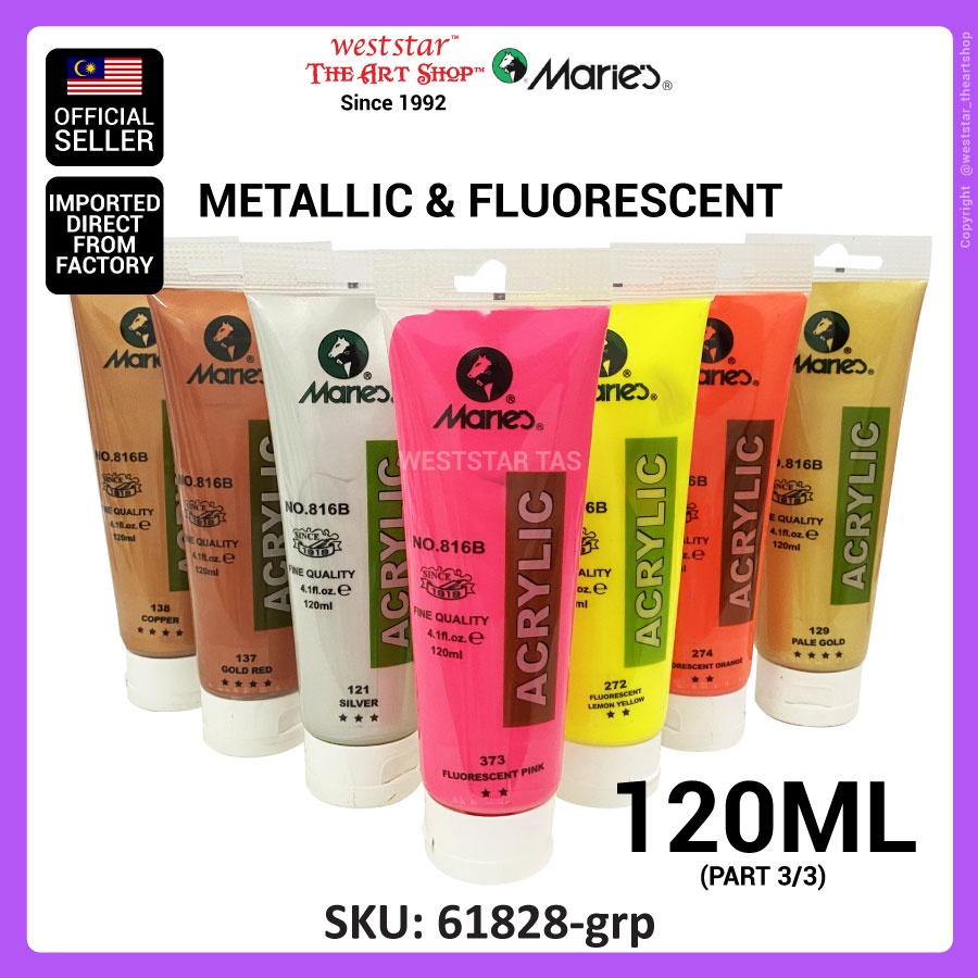 MARIES Metallic Acrylic Paint 120ml (3/3),Maries Acrylic Colour, Gold