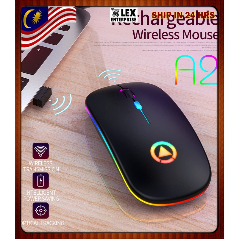 【Local】A2 Pro Rechargeable / Battery Wireless Mouse with RGB Gaming