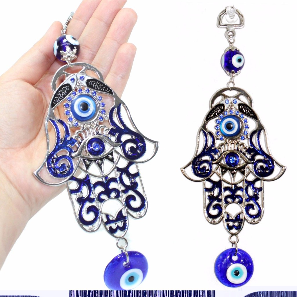 Luck Turkish Blue Hamsa Hand Glass Evil Eye Amulet Wall Hanging