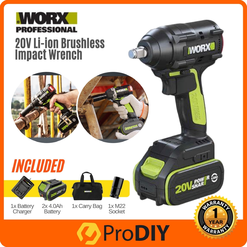 WORX WU279 20V Liion Brushless Impact Wrench Spanar Professional Power Tools Heavy Duty Impact