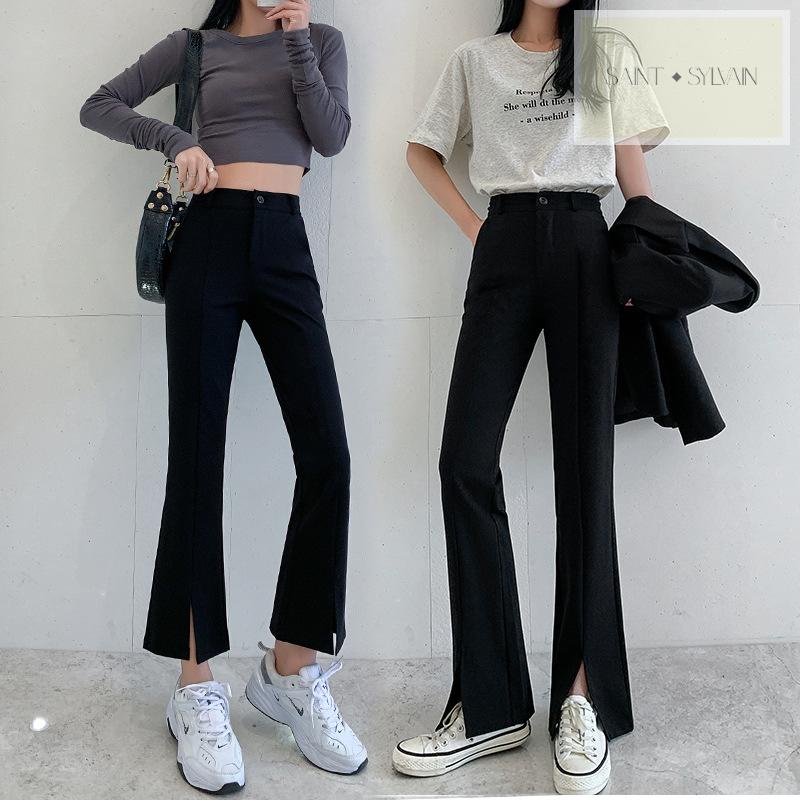 New Women's Mopping Floor Split Flared Pant High Waist Shopee Malaysia