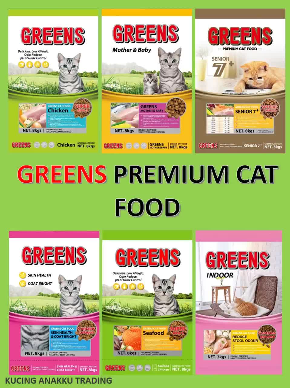 Buy Greens Cat Food/Makanan Kucing Greens-Chicken 3kg (Bubble 
