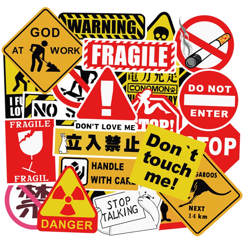 50Pcs/Set ❉ Warning Sign Warning Marks Caution Series 01 Stickers ❉ DIY Fashion Mixed Waterproof Doodle Decals Stickers